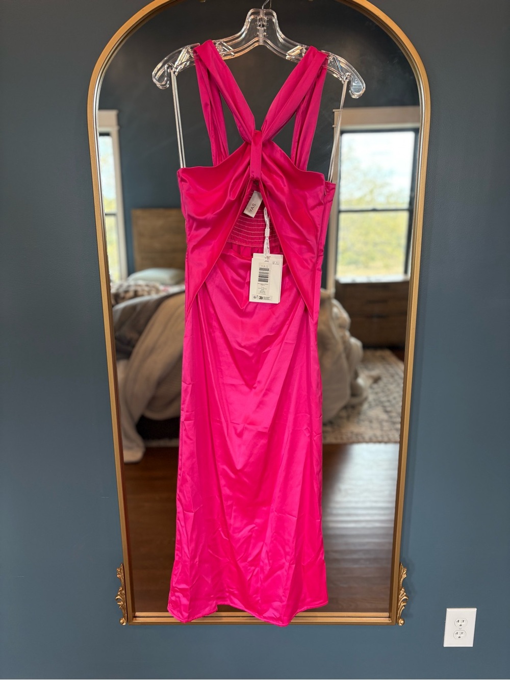 Pink Satin Halter Midi Dress with Cutout NEW NWT YAS